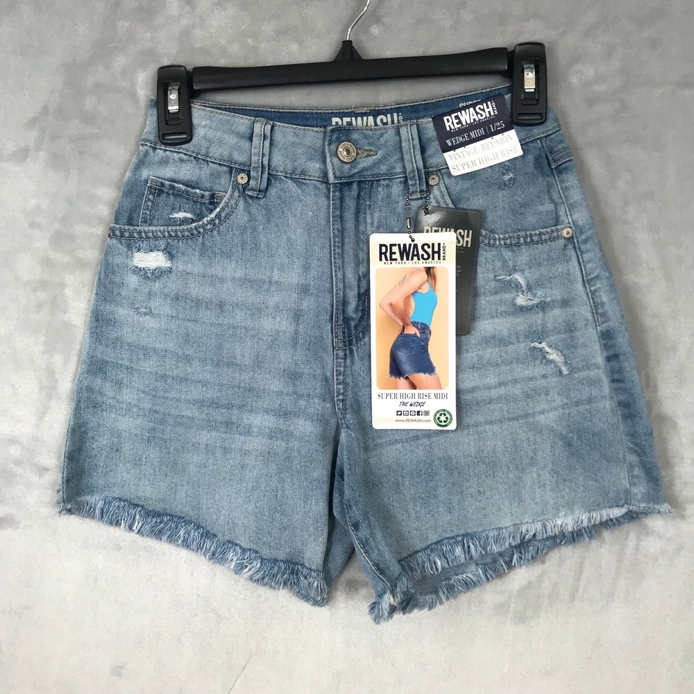 Rewash Cut Off Wedge Jean Shorts Size 1 Distressed Super High Rise 90s 80s Retro